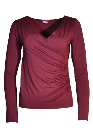 Wrap Top Long Sleeve Solid-X-Small-1204 burgundy