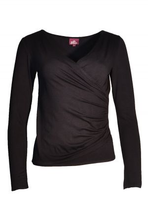 Wrap Top Long Sleeve Solid-Small-149 Black