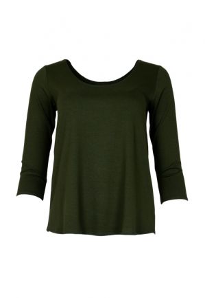 3/4 Sleeve Cora Top Solid/Stripe : Large 1702 Army